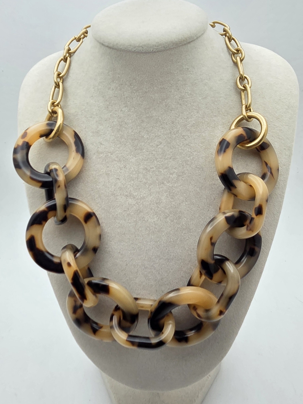 J. Crew Faux Tortoiseshell Chunky Link Statement Necklace, Gold Tone 19”